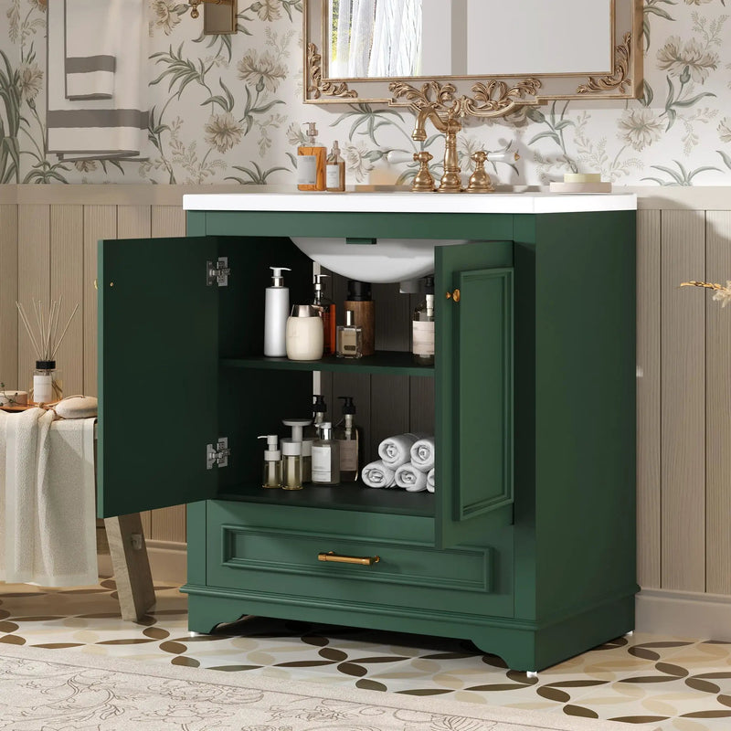Bathroom Vanity With Sink, Cabinet & 2 Soft Closing Doors & Adjustable Shelf by HouseOfZazla