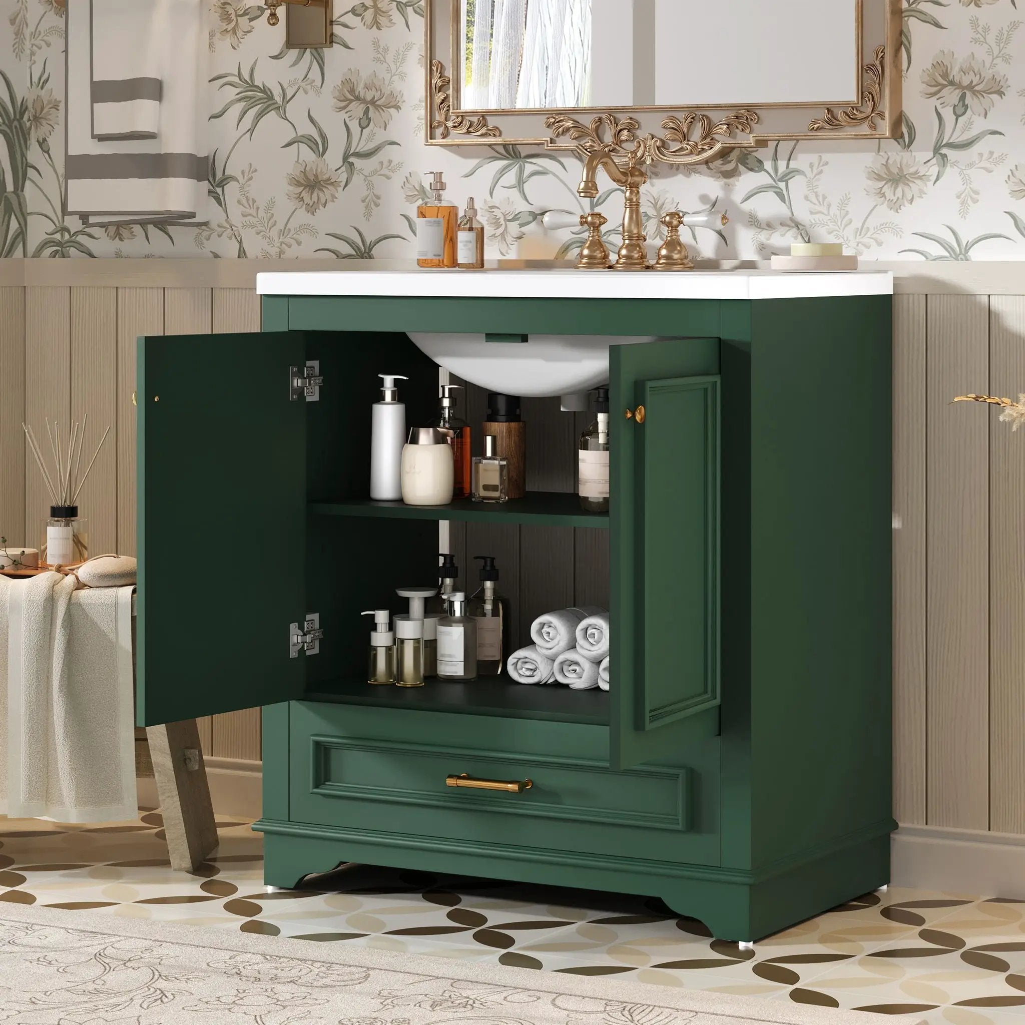 Bathroom Vanity With Sink, Cabinet & 2 Soft Closing Doors & Adjustable Shelf by Unique Piece Furniture