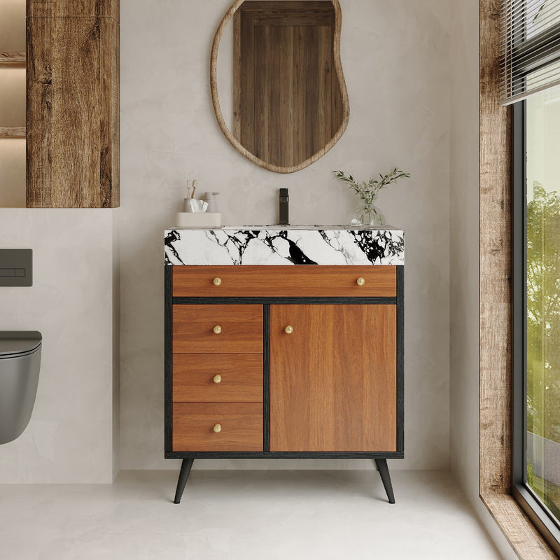 Modern Free-Standing Bathroom Vanity with Ceramic Sink & Sintered Stone Top by HouseOfZazla