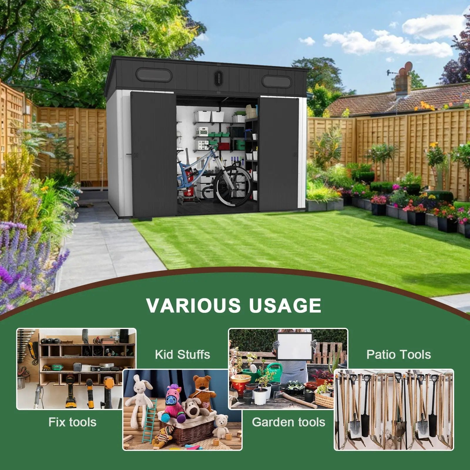 10 Ft. W X 7 Ft. D Plastic Storage Shed With Floor - Black / Gray by HouseOfZazla