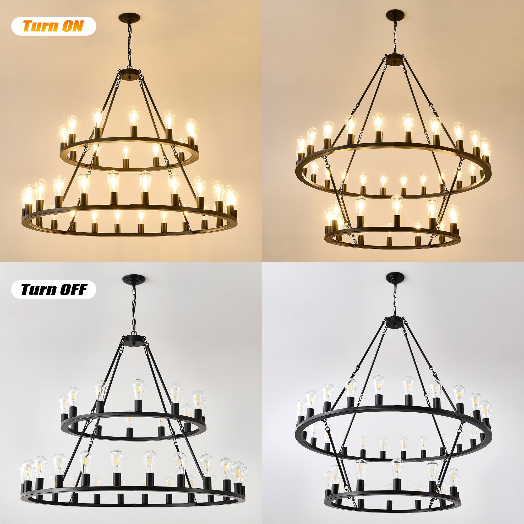 52 Inch Black Wagon Wheel Chandelier, 36-Lights by HouseOfZazla