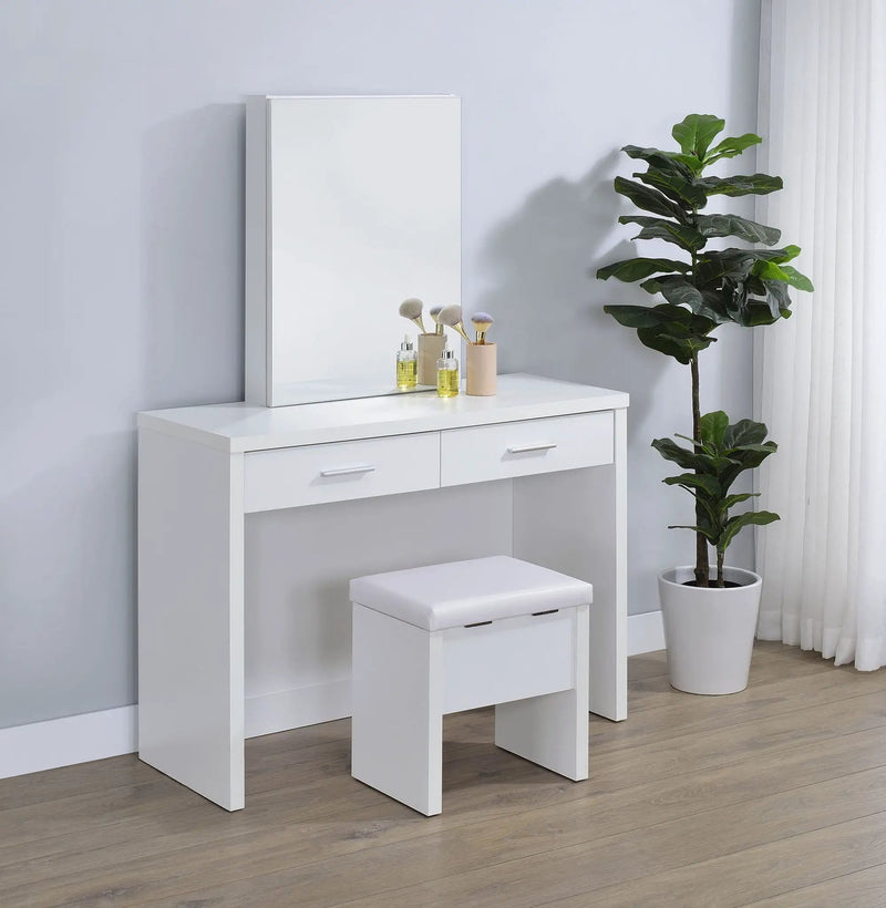 Bunbury Makeup Vanity Table Set Storage Mirror and Stool White by Unique Piece Furniture
