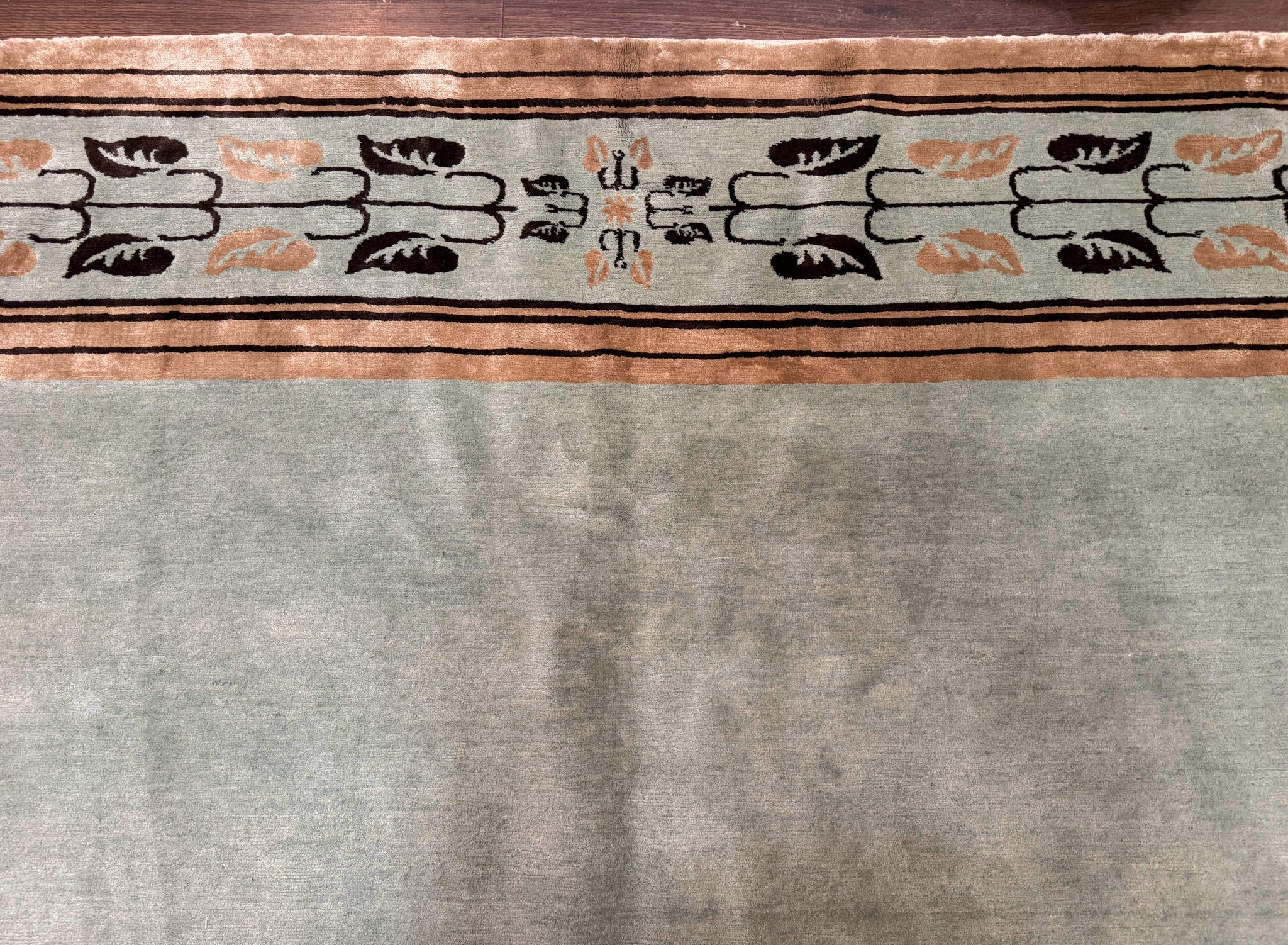 Palace Size Nepali Rug 9x18, Open Field, Light Mint Green, Wool Hand Knotted, Modern Contemporary by Jewel Rugs
