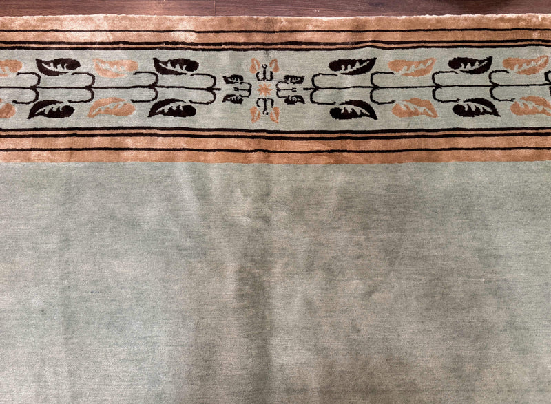 Palace Size Nepali Rug 9x18, Open Field, Light Mint Green, Wool Hand Knotted, Modern Contemporary by Jewel Rugs
