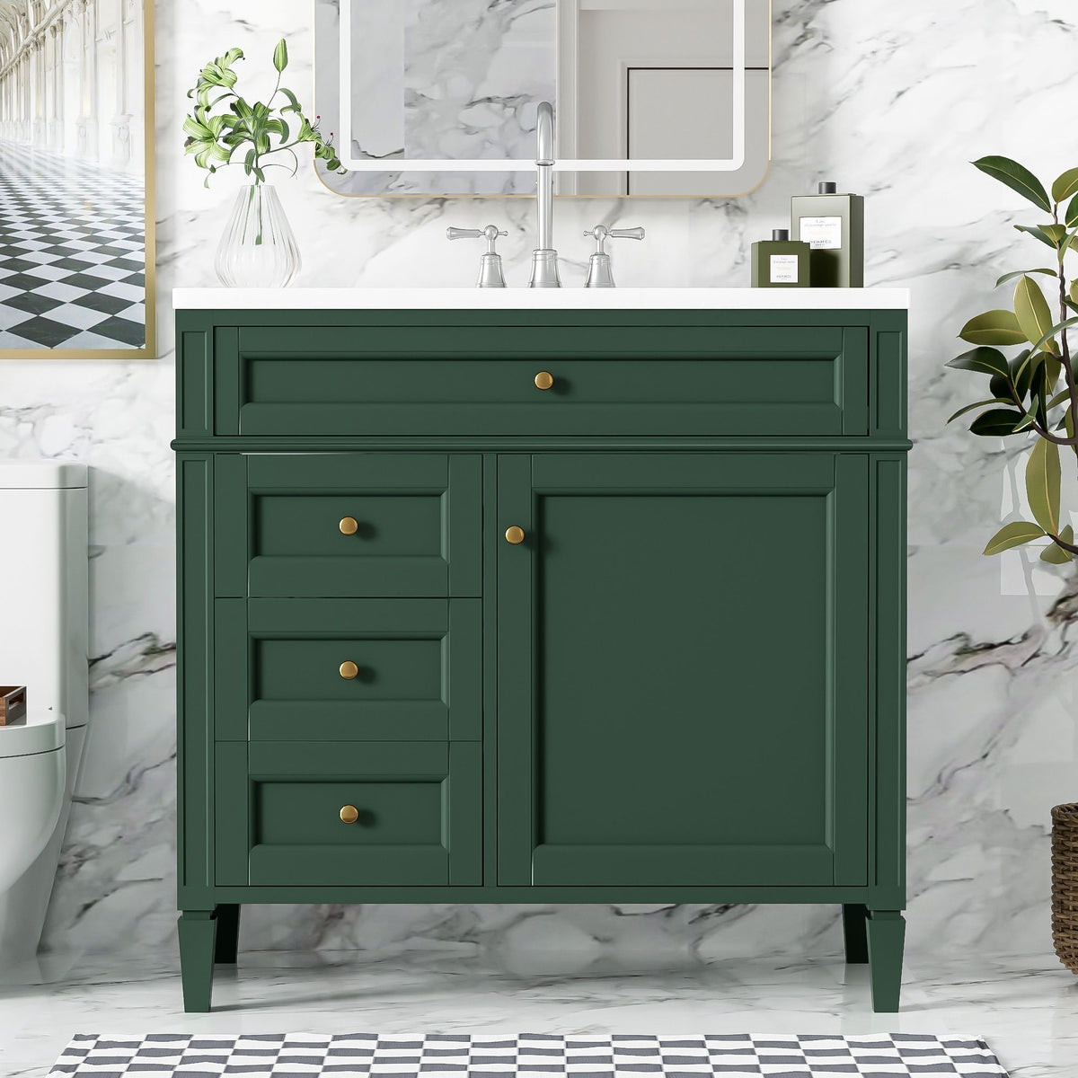 36" Bathroom Vanity with Ceramic Sink and Storage Drawers - Multiple Colors, photo 15 of 20