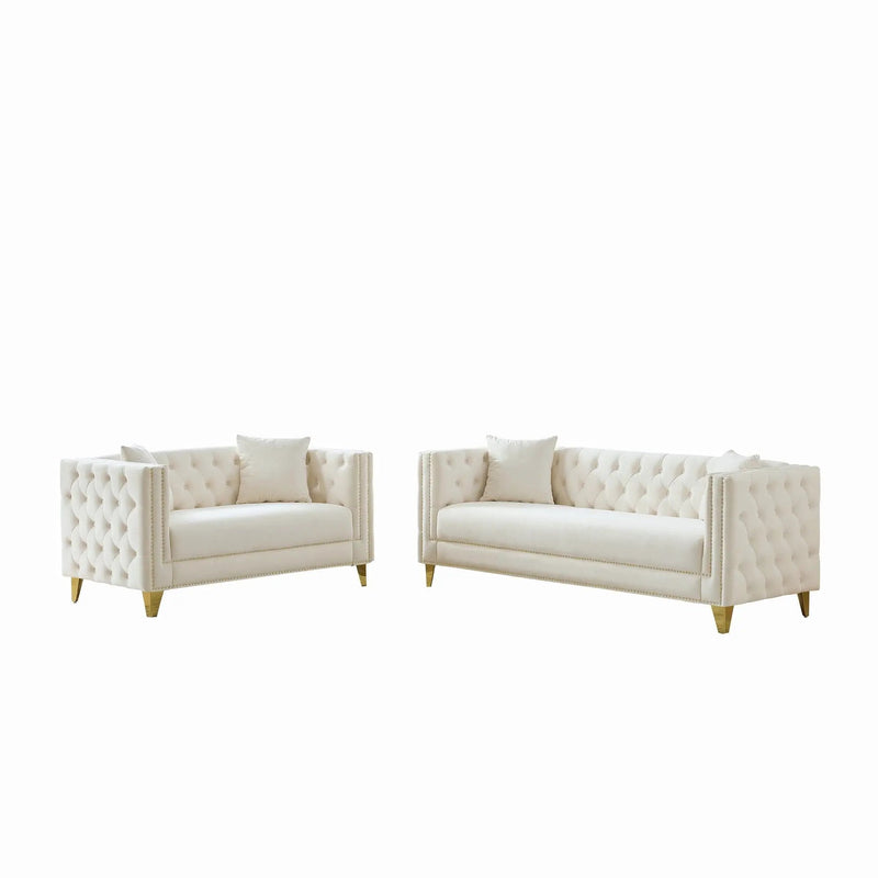 Deep Seat Sofa With Button Nailhead, Square Arm Couches by Unique Piece Furniture