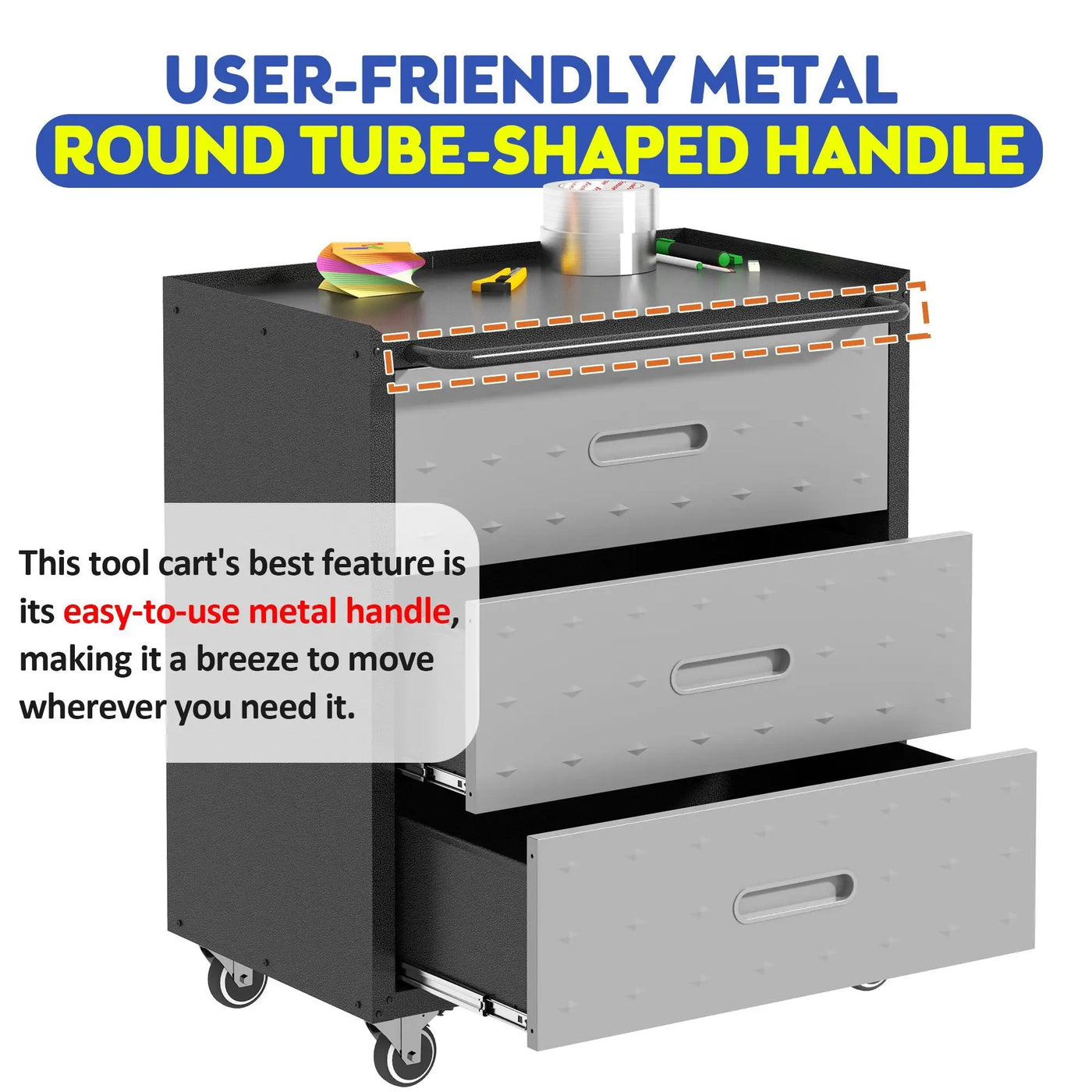 Heavy Duty Metal Storage Cabinet With Wheels 3 Drawer Tool Cabinet For Garage, Office, And Home Organizer Solutions by HouseOfZazla