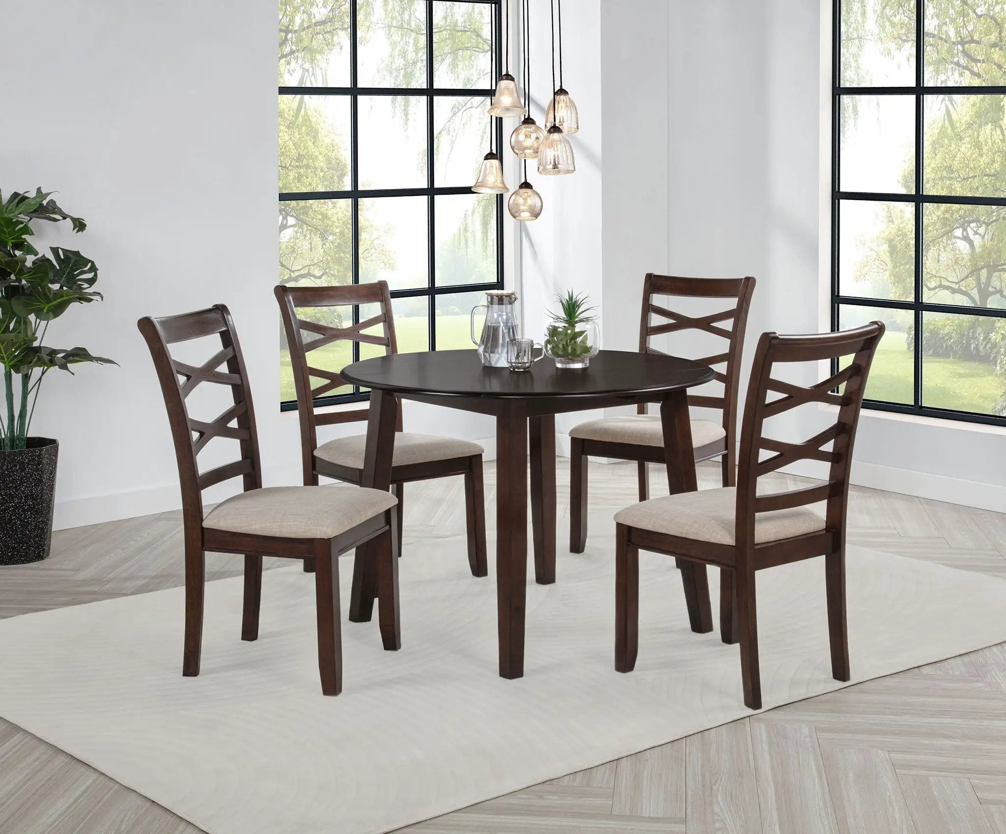 Barton 5-piece Round Wood Dining Table Set Dark Brown by Unique Piece Furniture