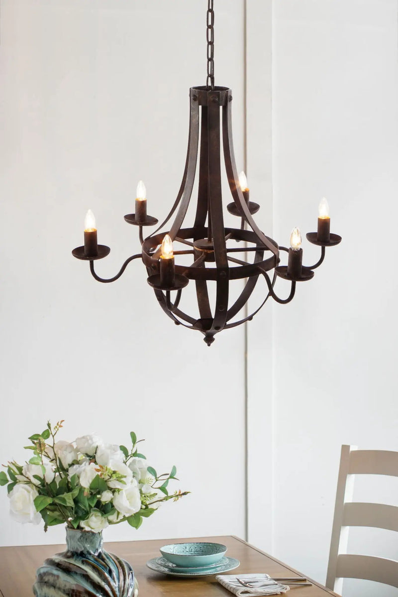 6 Light Metal Chandelier, Hanging Light Fixture With Adjustable Chain For Kitchen, Bulb Not Included - Black by HouseOfZazla