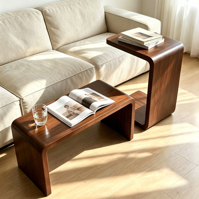 2-in-1 Convertible C Shaped Coffee Table with Modern Design - Rubber Wood, photo 2 of 7