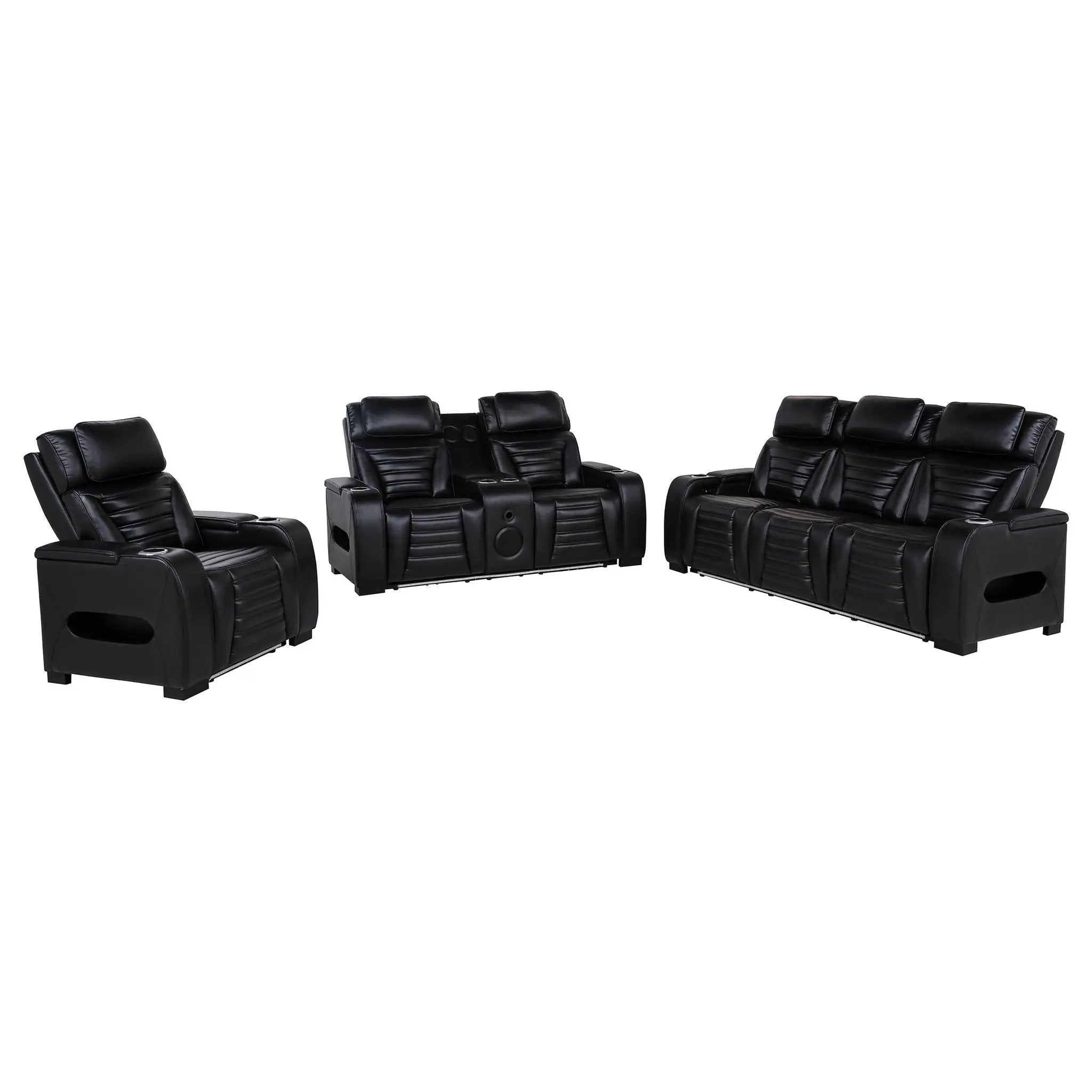 Zuma 3-piece Faux Leather Dual Power LED Sofa Set Black by Unique Piece Furniture