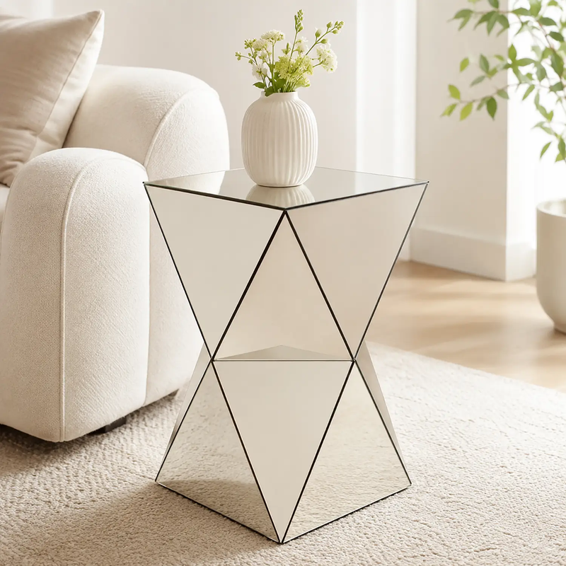 Champagne Mirrored Geometric Side Table by HouseOfZazla