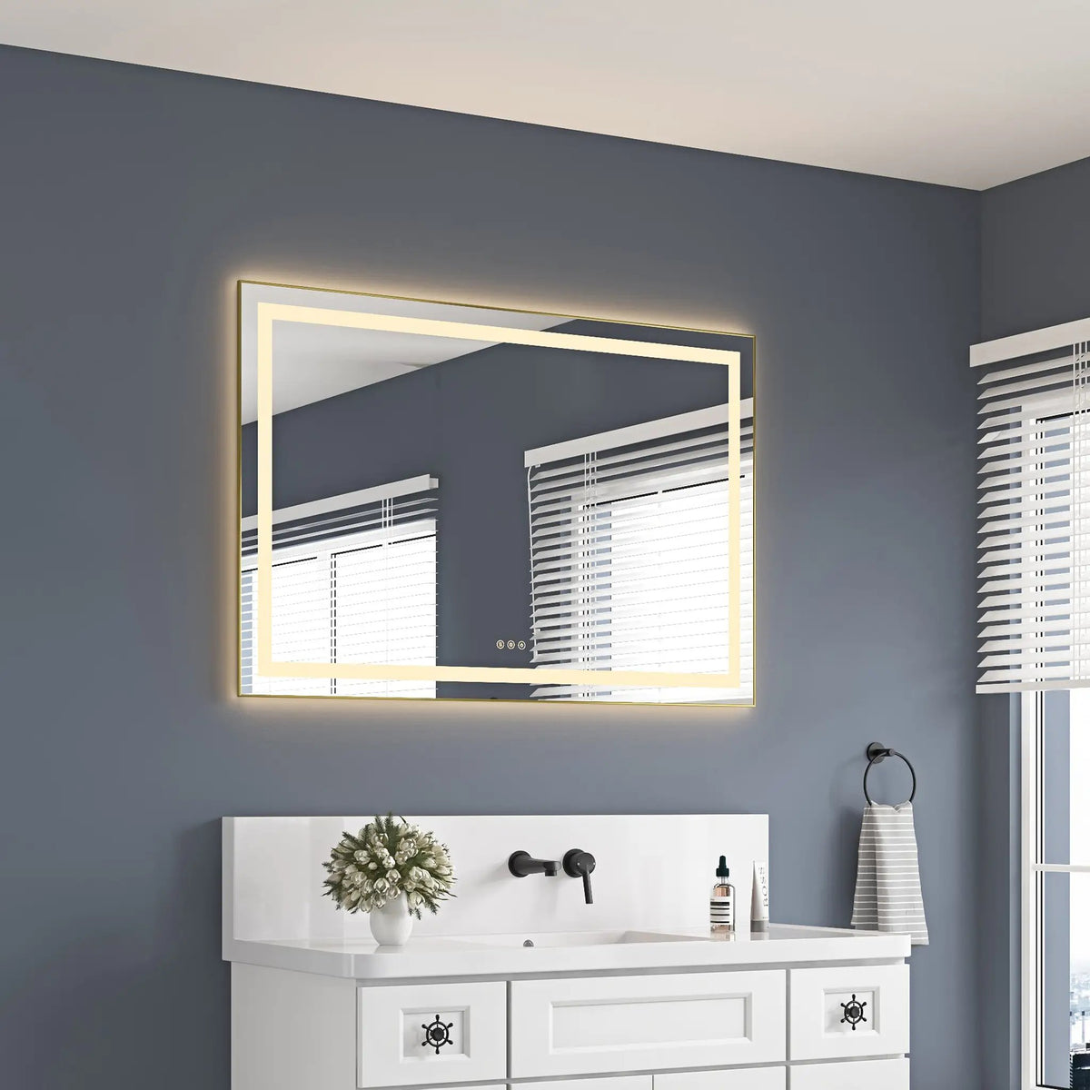 48" x 32" LED Bathroom Mirror with Front and Backlight by HouseOfZazla