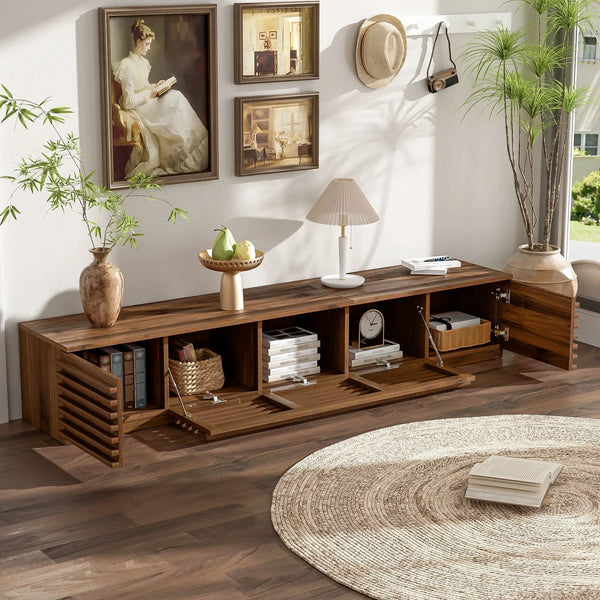 TV Stand for TVs, Entertainment Center with Cable Management and Soft Closing Hinges - Walnut, photo 2 of 4