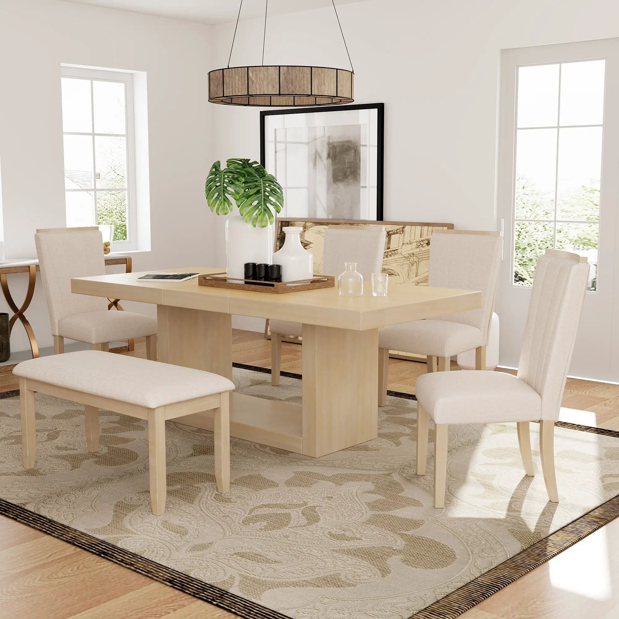 TOPMAX Contemporary 6-Piece Extendable Pedestal Dining Table Set by HouseOfZazla