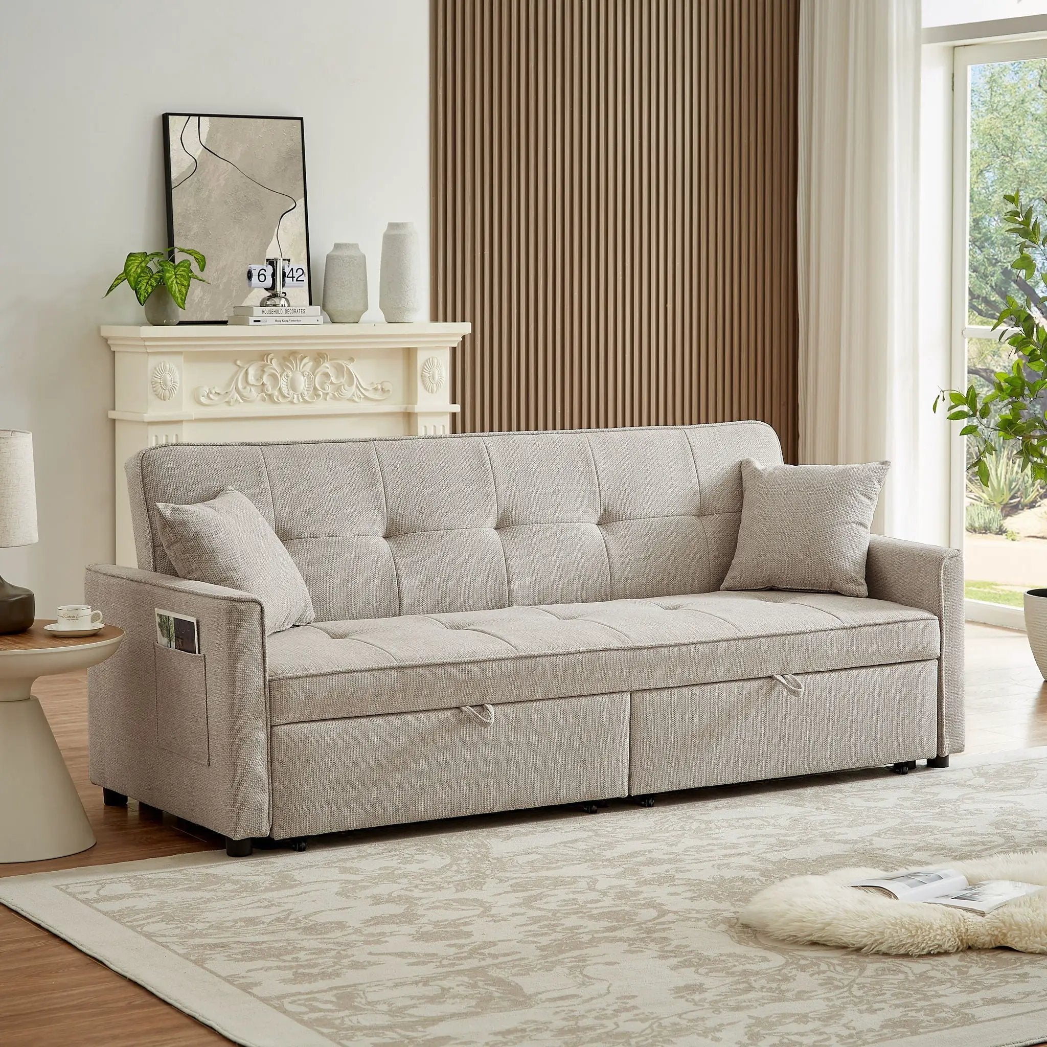 3 In 1 Convertible Sleeper Sofa Bed, Reclining Backrest, Pillows, Pockets by HouseOfZazla