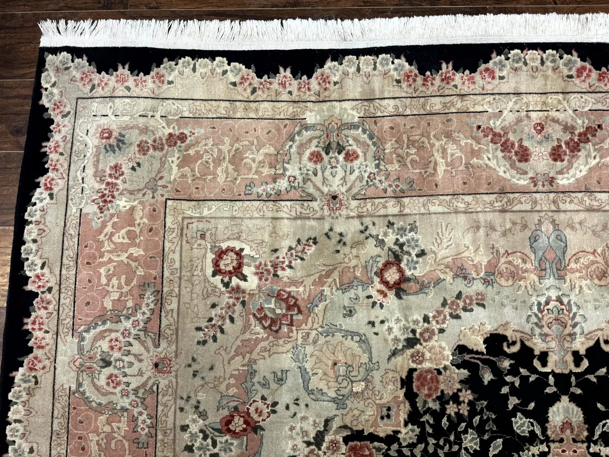 Pak Persian Tabriz Rug 8.6 x 11.6, Black Pink, Traditional Elegant Formal Oriental Carpet, Dining Room Rug, Fine 225 KPSI by Jewel Rugs