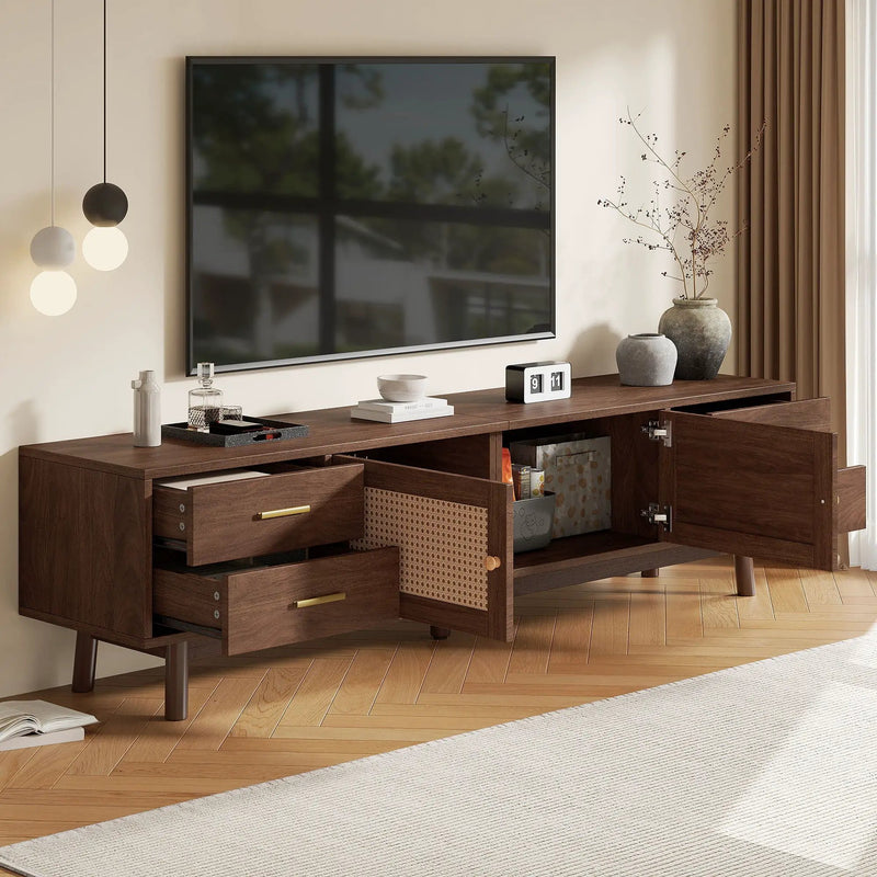 70" TV Stand With Doors For TVs Up To 80", Media Console With 4 Drawers & Cable Holes - Dark Brown by Unique Piece Furniture