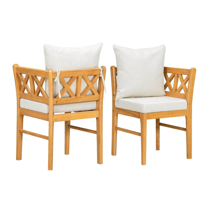 Farmhouse Modern Dining Corner Chairs (Set of 2) With Handwoven Rattan Backrests And Solid Wood Legs - Natural / White by Unique Piece Furniture