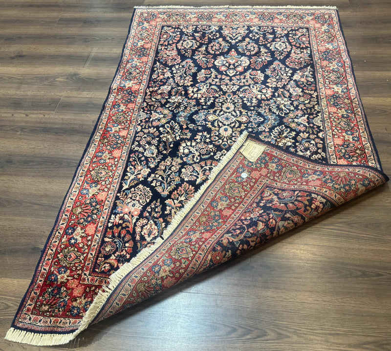Navy Blue Persian Rug 4x6, Sarouk Mohajeran Carpet, Antique Persian Rug, Floral by Jewel Rugs