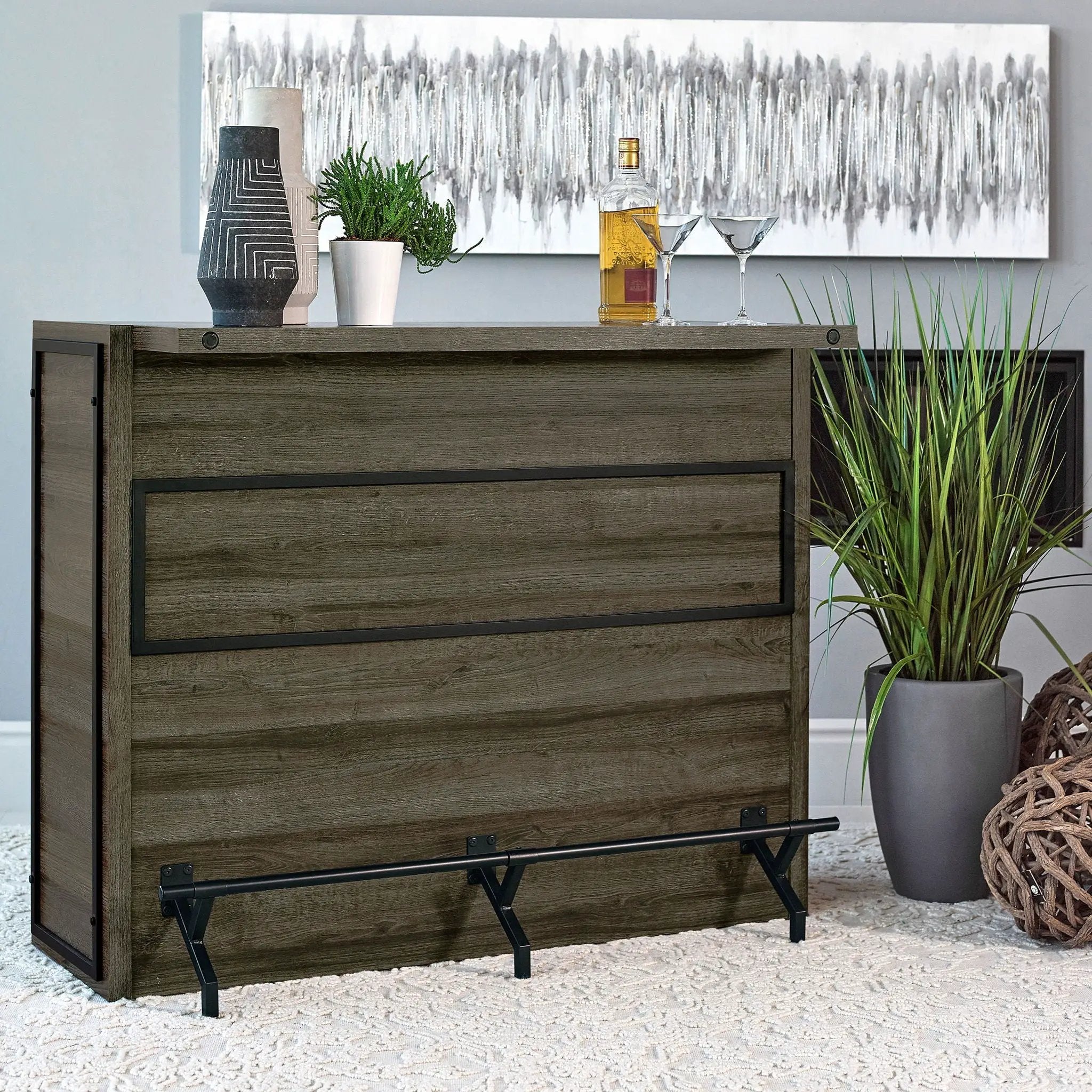Joe 5-shelf Composite Wood Home Bar Wine Cabinet Aged Oak by Unique Piece Furniture
