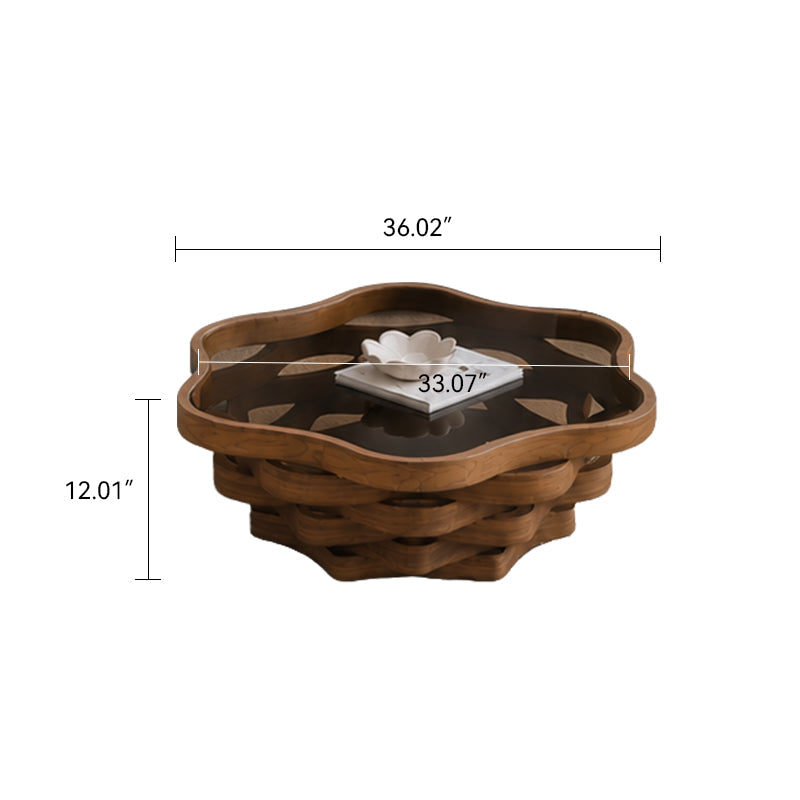 36.02" Unique Irregular Cloud Shaped Coffee Table with Tempered Glass Top, Multi-Layer Wave MDF Base Modern Artistic Cocktail Table for Living Room & Apartment, photo 5 of 7
