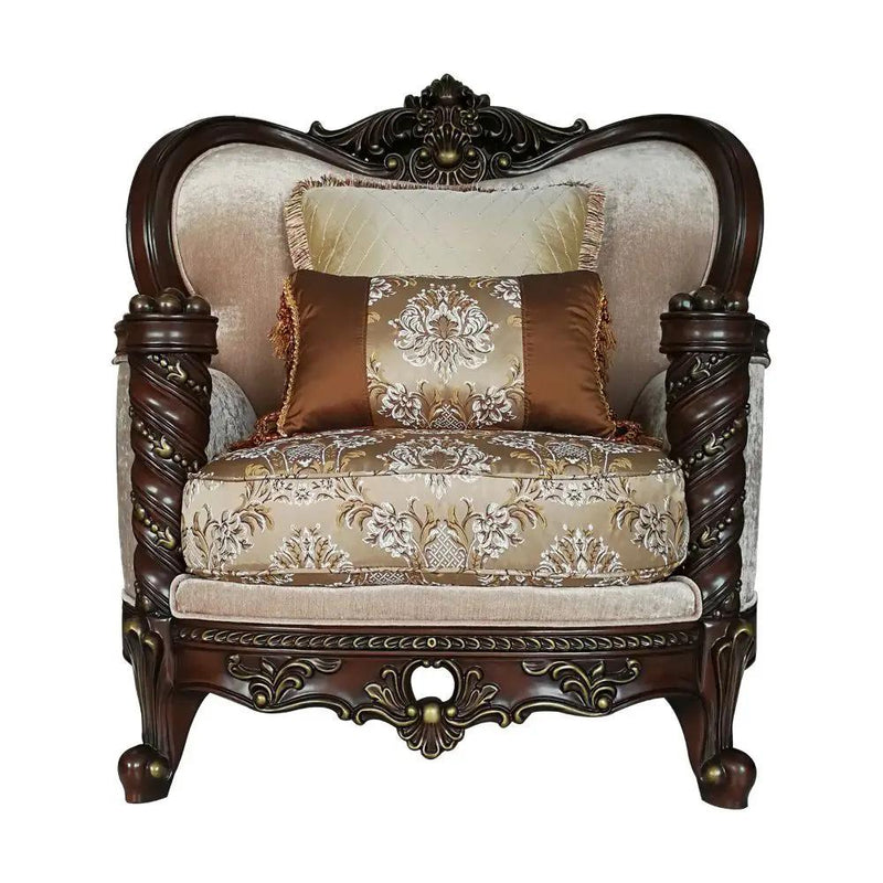 Devayne - Chair With 2 Pillows (Same Lv01584) - Pattern Fabric & Dark Walnut by Unique Piece Furniture
