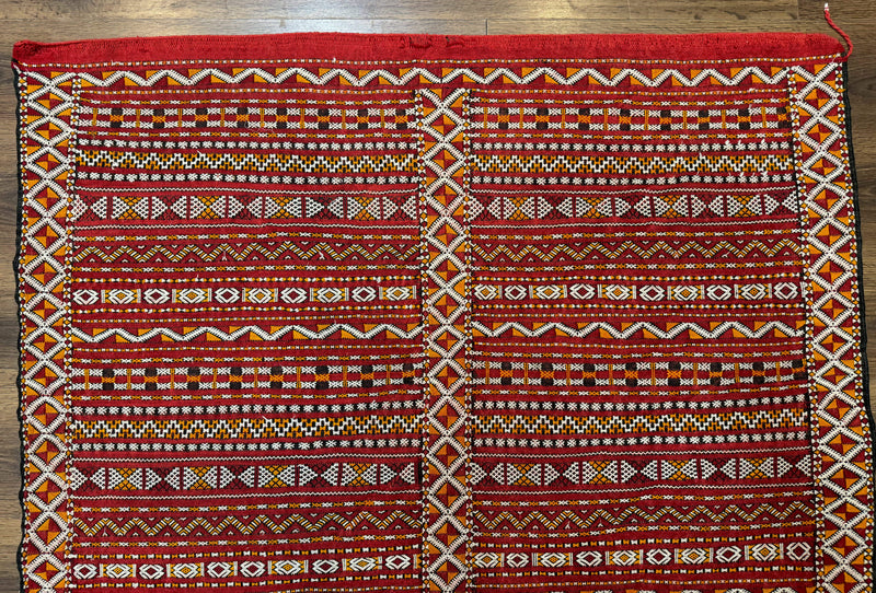 Moroccan Kilim Rug 4x8, Flatweave, Bohemian, Red Ivory Orange by Jewel Rugs
