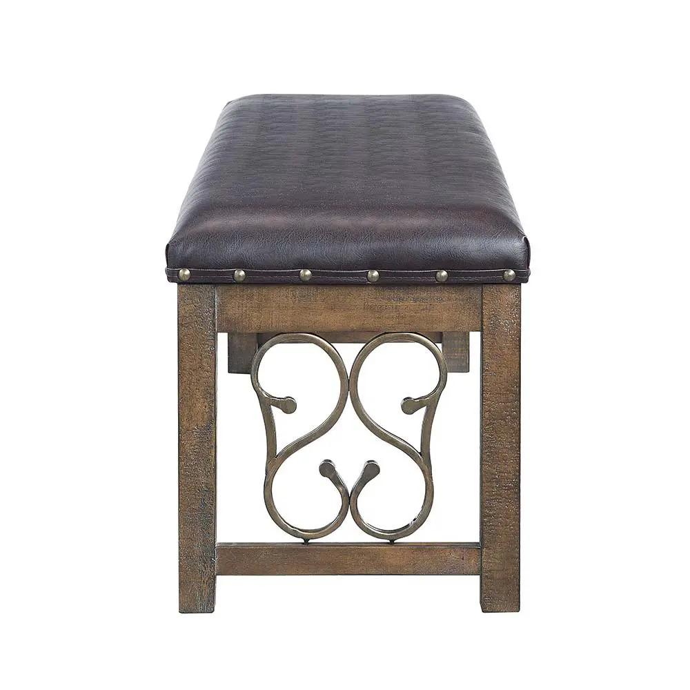Raphaela - Bench - Black Synthetic Leather & Weathered Cherry by Unique Piece Furniture