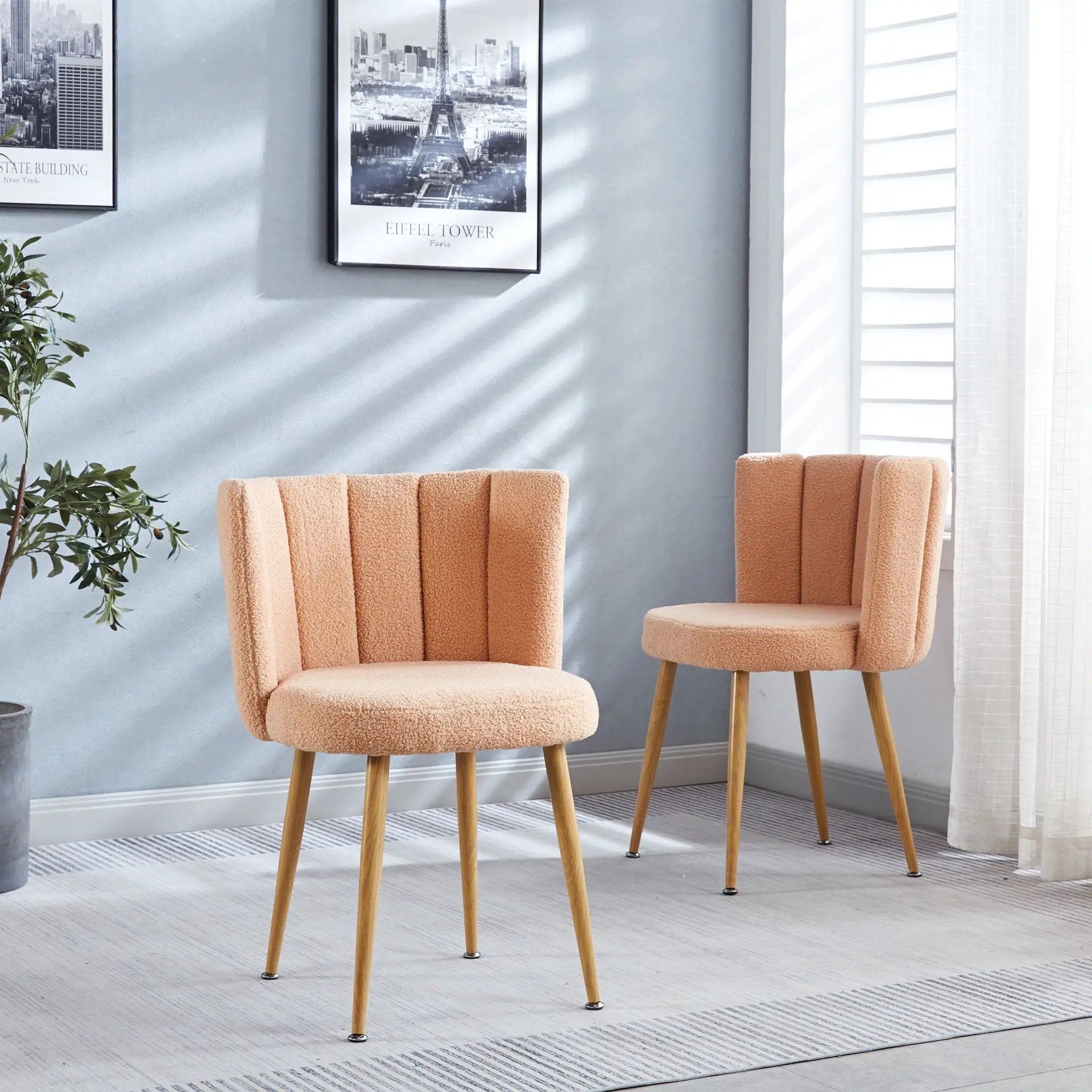 Modern Dining Chair (Set of 2) With Iron Tube Wood Color Legs, Shorthair Cushions And Comfortable Backrest, Suitable For Dining Room, Living Room, Cafe, Simple Structure by Unique Piece Furniture
