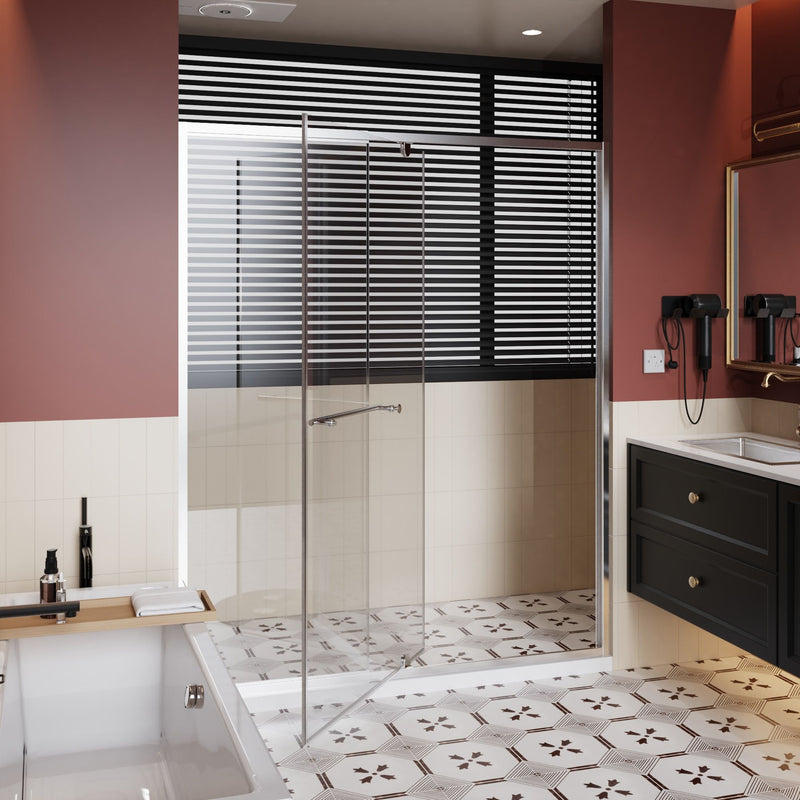 Pivot Shower Door With Handle, 1 / 4" Thick - Chrome by HouseOfZazla
