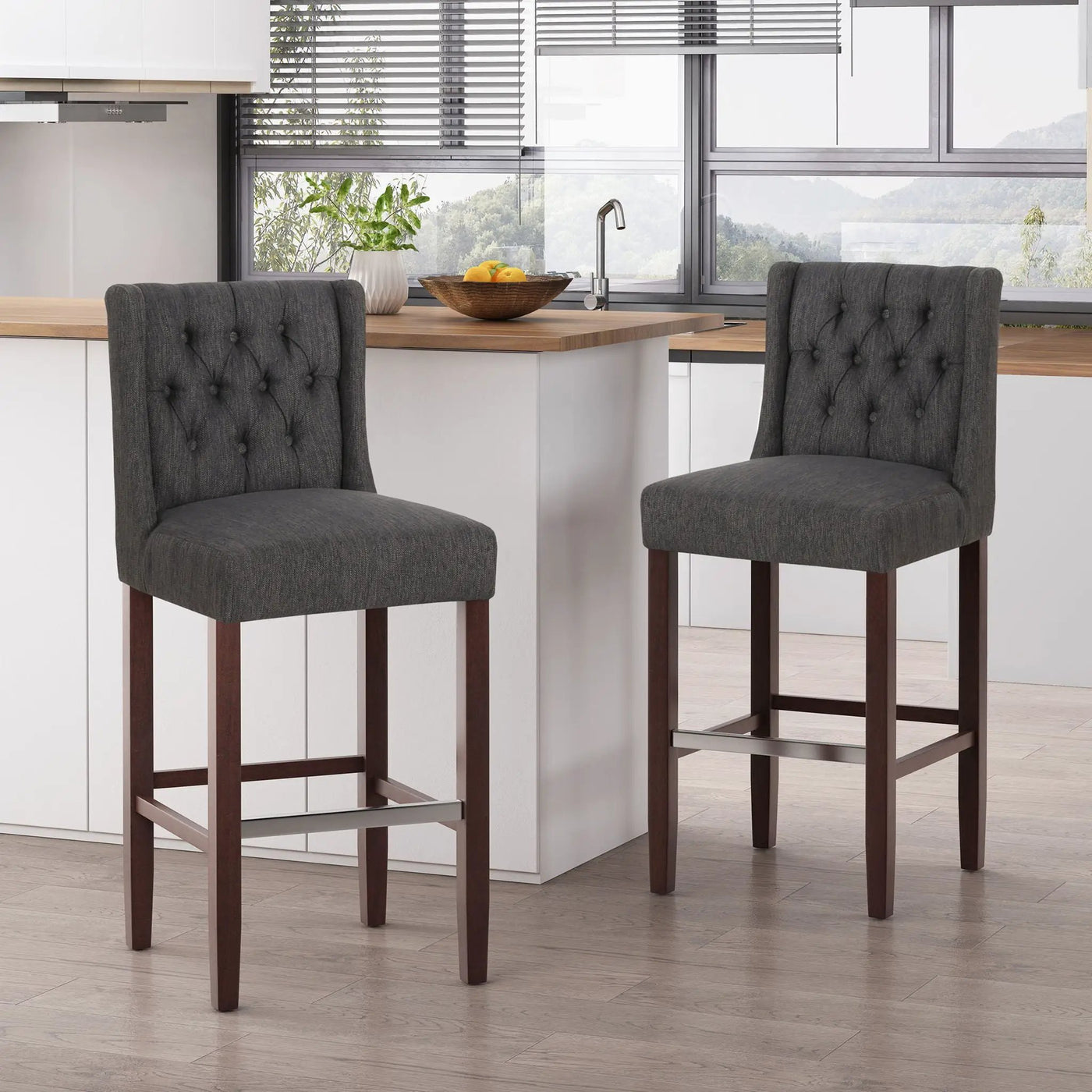 Solstara Upholstered Dining Barstool with Button Tufted and Wing Back by HouseOfZazla