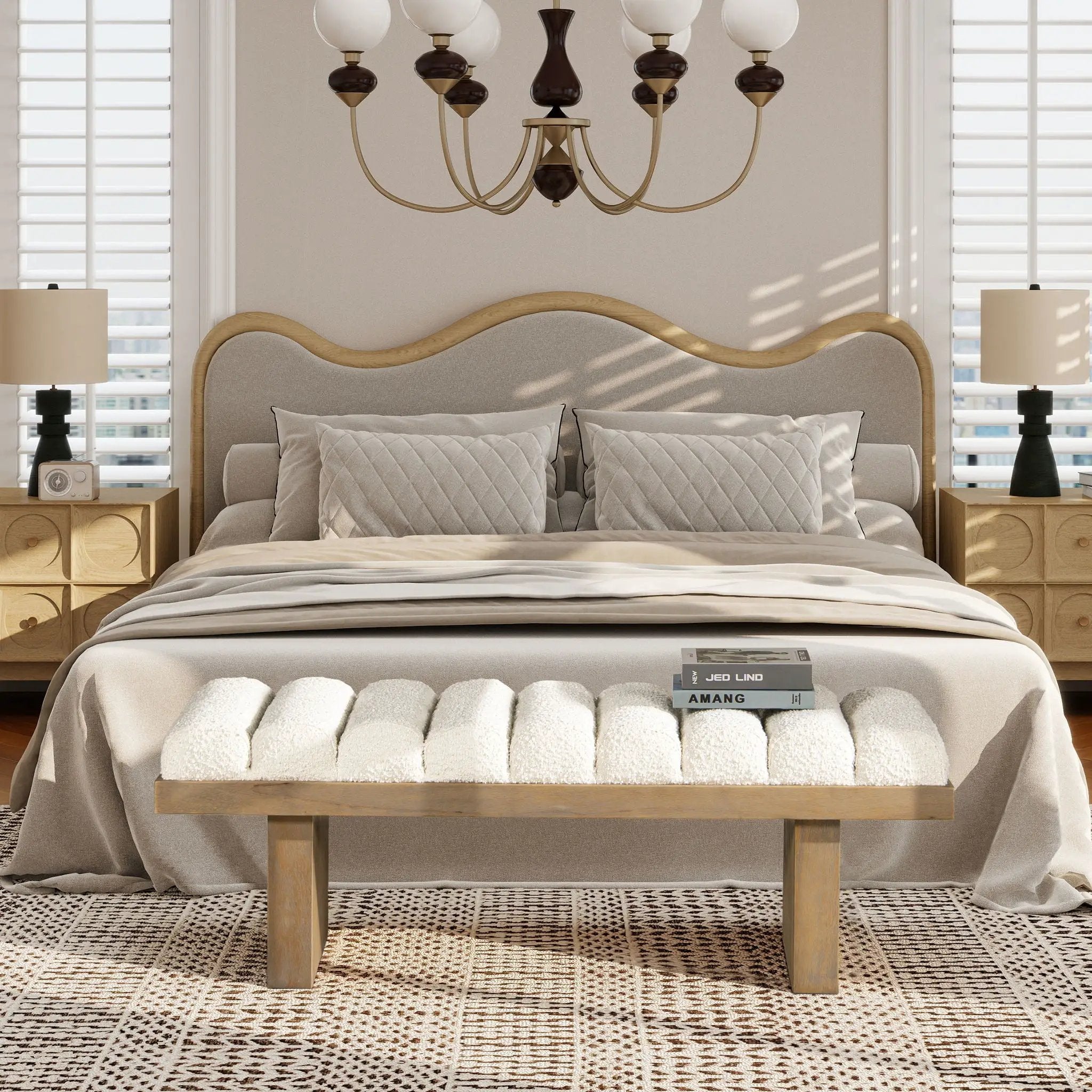 Bella - Upholstered Modern Accent Bench - Ivory White by HouseOfZazla
