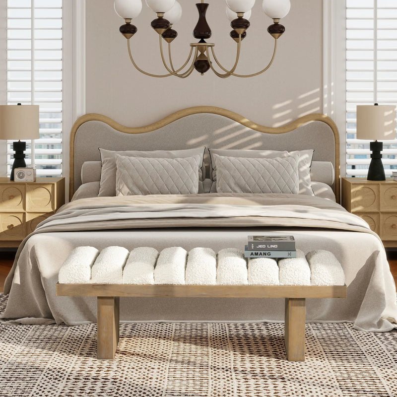 Bella - Upholstered Modern Accent Bench - Ivory White by HouseOfZazla