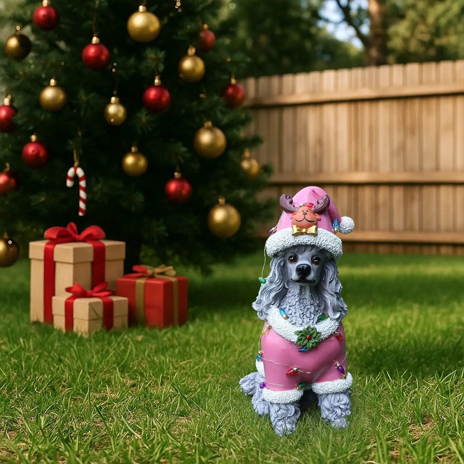 Christmas Poodle Statue, Holiday Dog Figurine by HouseOfZazla