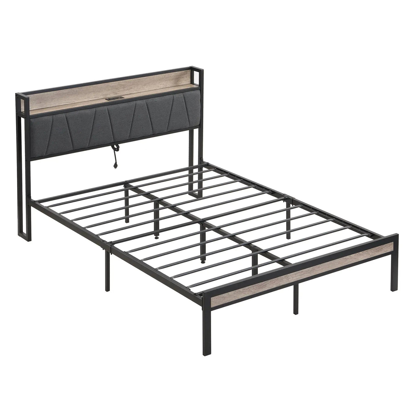 Modern Bed Frame With LED Lights, Upholstered Headboard, USB Charging by HouseOfZazla