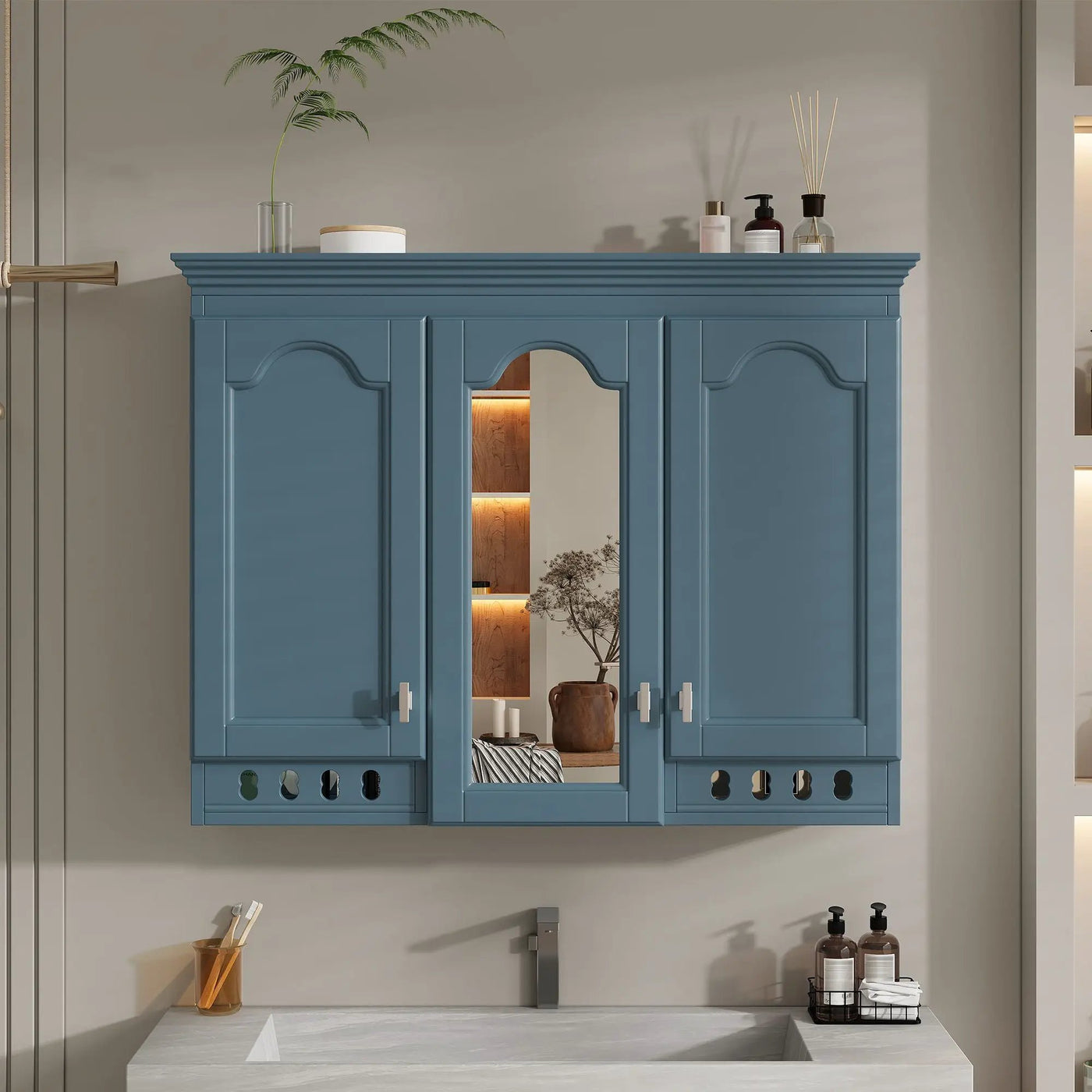 Wall Mount Mirror Cabinet With Adjustable Shelves, Soft Closing Hinges by HouseOfZazla
