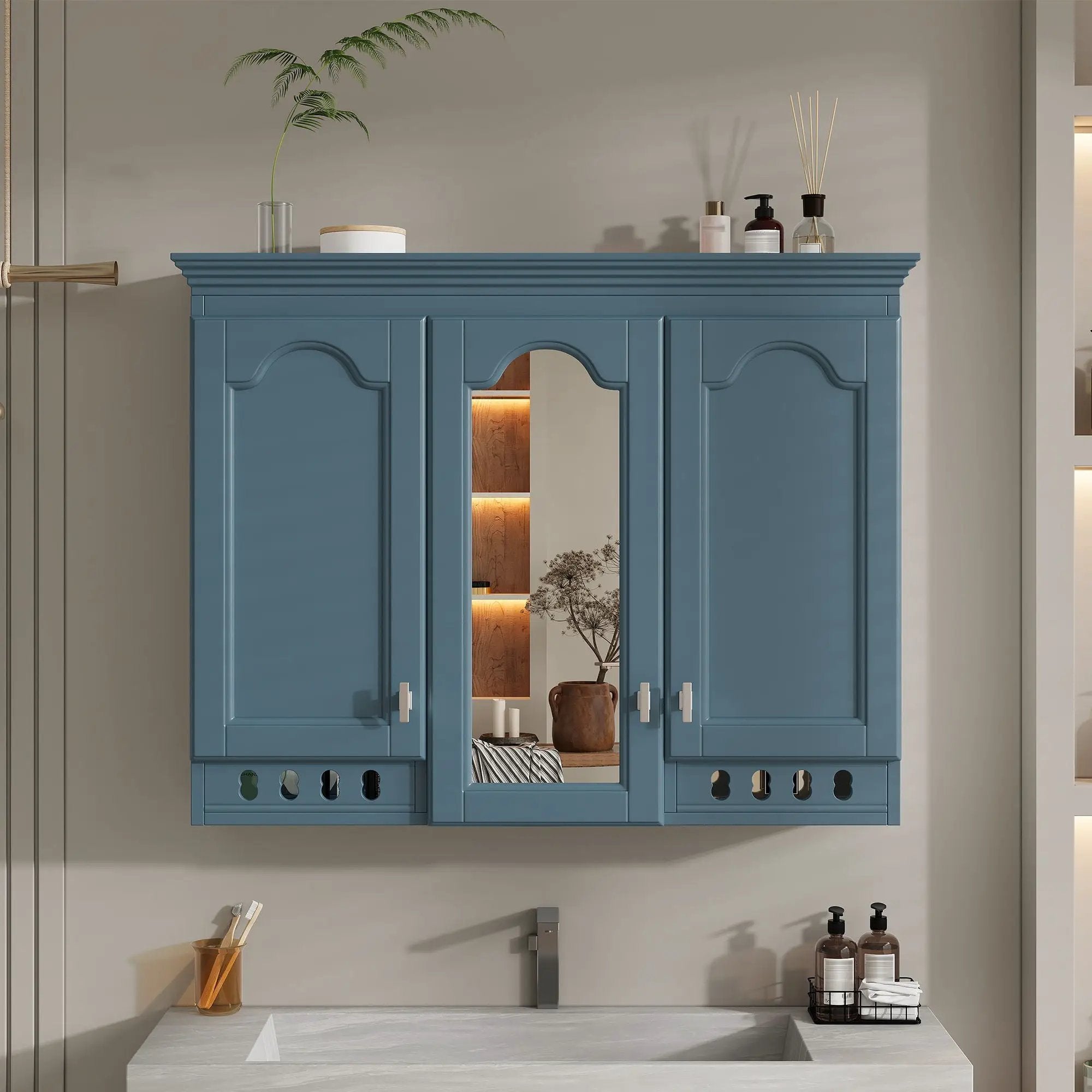 Wall Mount Mirror Cabinet With Adjustable Shelves, Soft Closing Hinges by Unique Piece Furniture