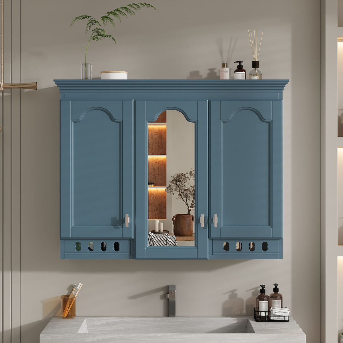 Wall Mount Mirror Cabinet with Adjustable Shelves - Soft Close - White or Blue, photo 19 of 29