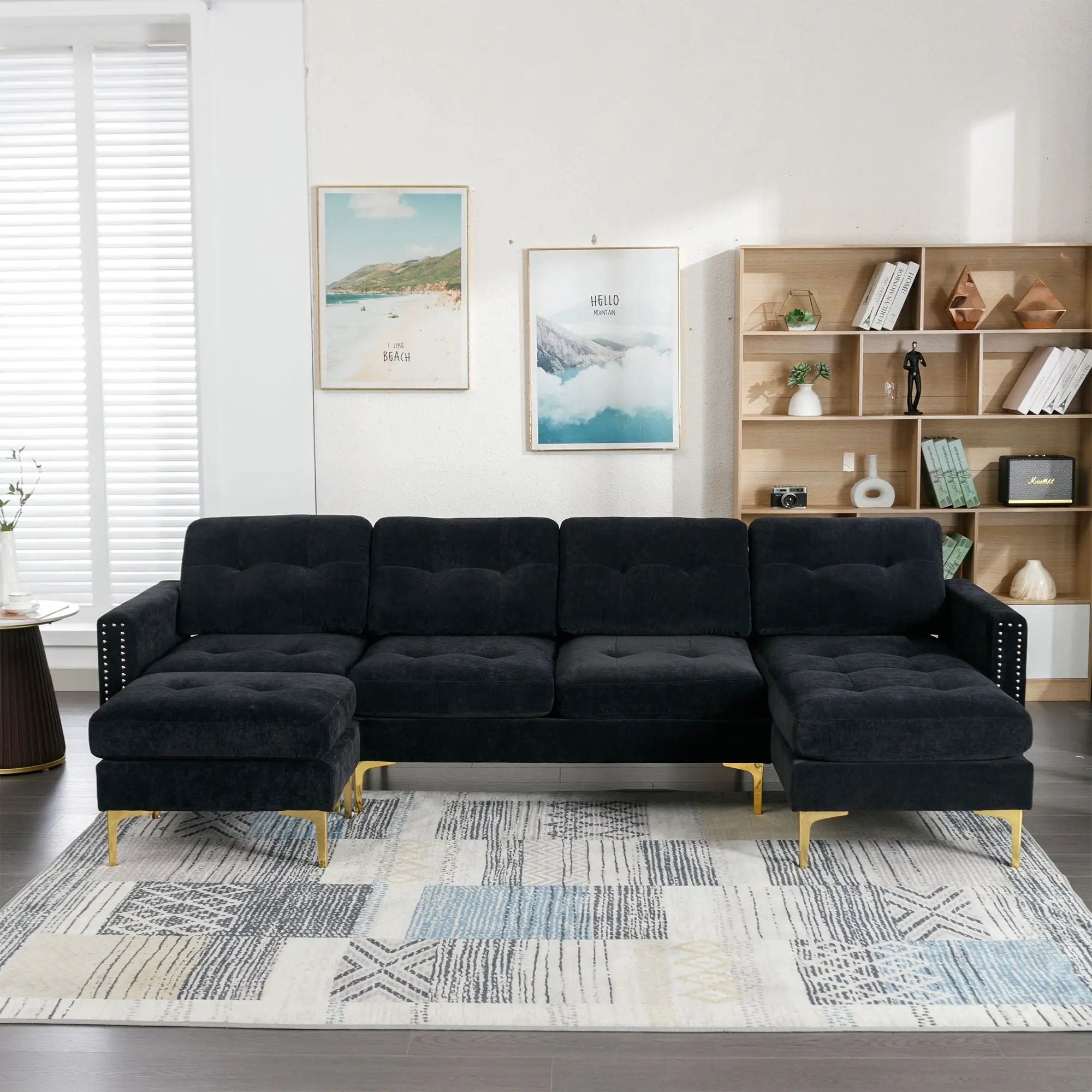 Modern L - Shape Convertible Sectional Sofa With Movable Ottoman