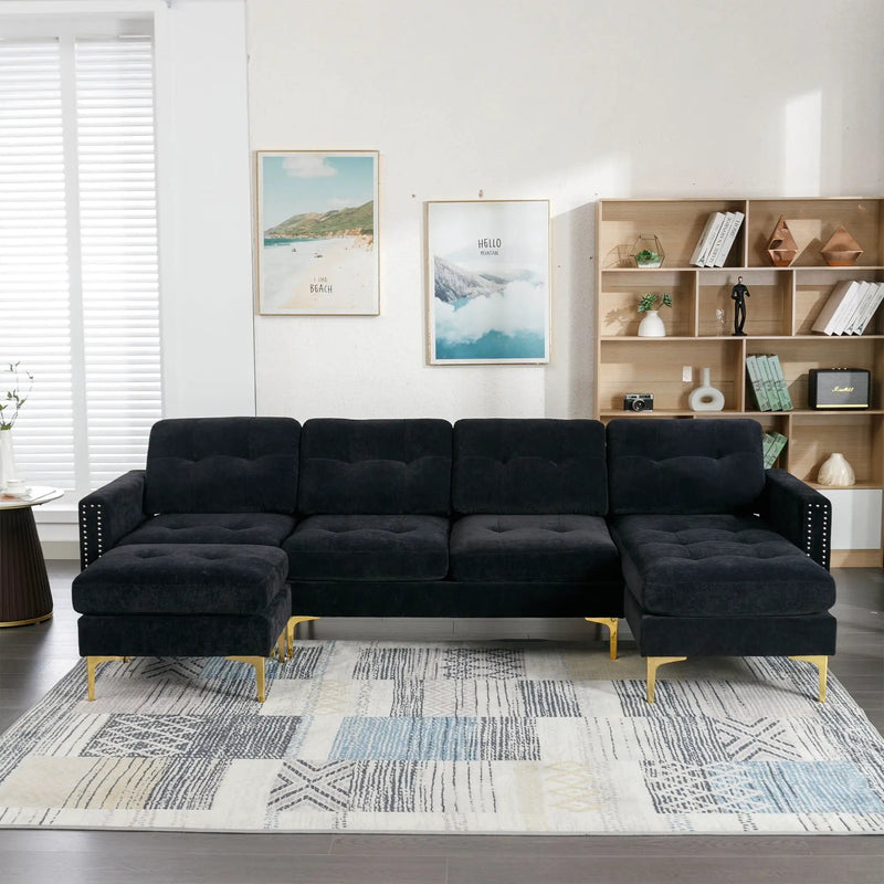 Modern L - Shape Convertible Sectional Sofa With Movable Ottoman