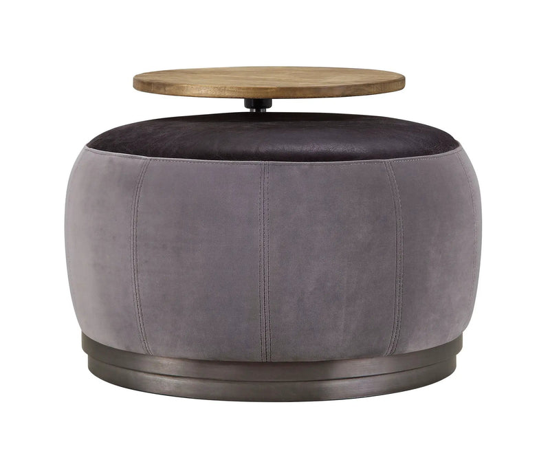 Decapree - Ottoman - Antique Slate Top Grain Leather & Gray Velvet by Unique Piece Furniture
