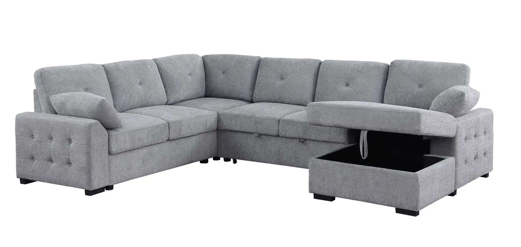 Nyhan - Upholstered Corner Sectional With Pull Out Loveseat And Storaged Chaise - Light Gray by Unique Piece Furniture