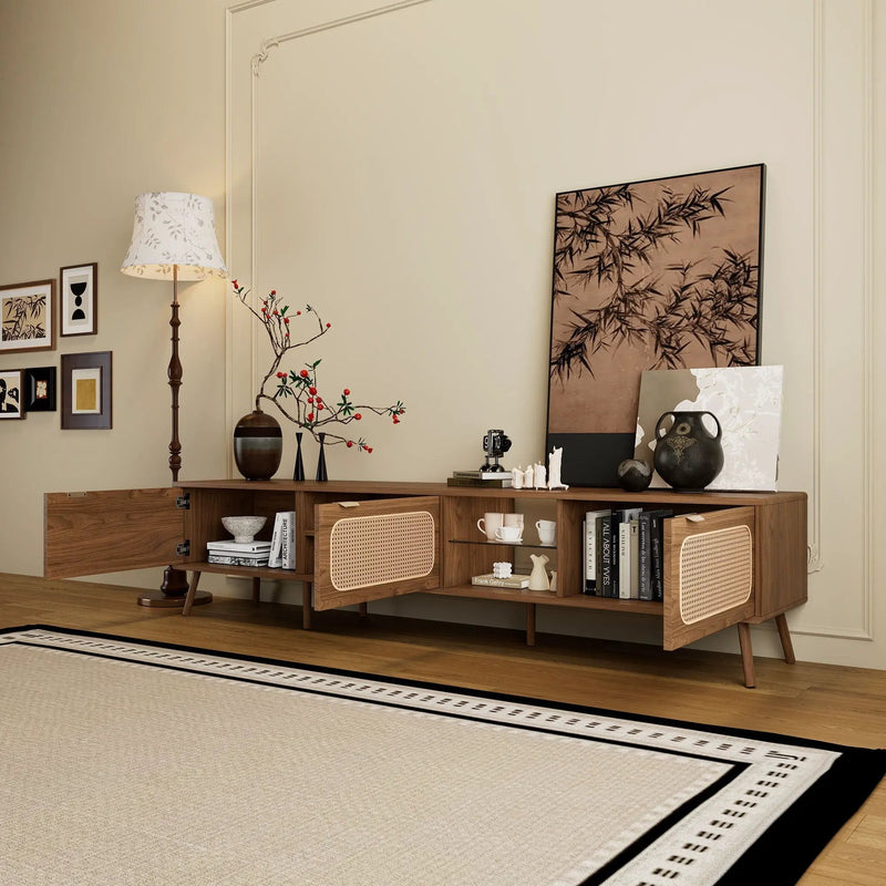 78" TV Stand With Ample Storage And Open Shelving - Walnut by HouseOfZazla
