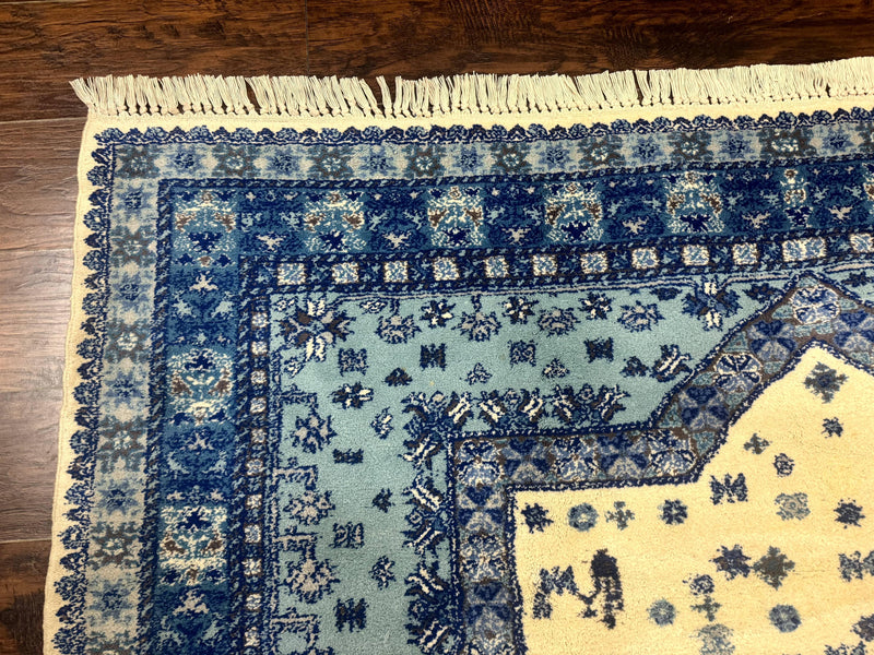 Moroccan Rug 7x10, Geometric Medallion, Blue and Ivory by Jewel Rugs