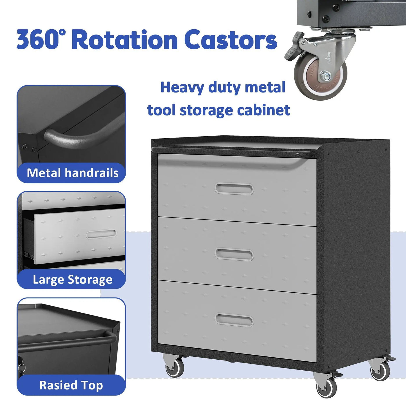Heavy Duty Metal Storage Cabinet With Wheels 3 Drawer Tool Cabinet For Garage, Office, And Home Organizer Solutions by HouseOfZazla