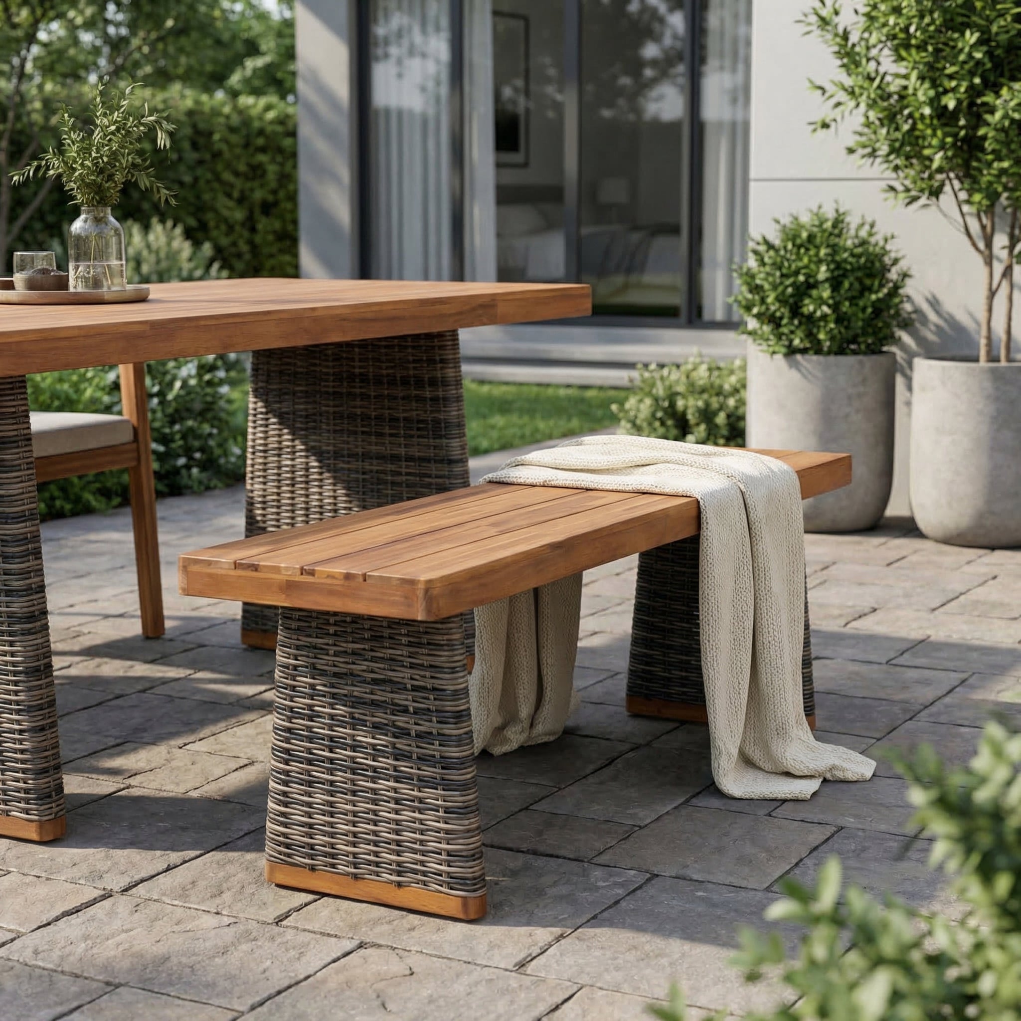 Outdoor 1pcs Acacia Wood Bench, Teak Finish by HouseOfZazla