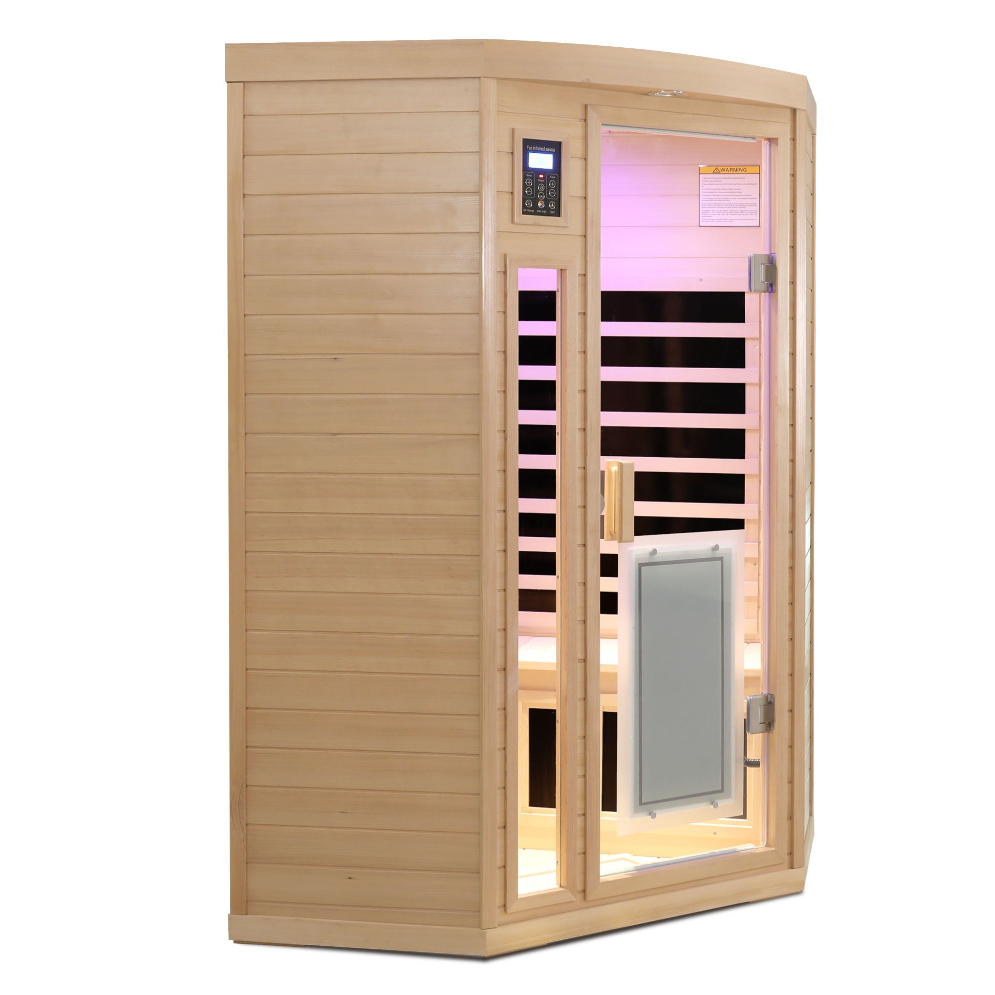 Low Emf Front Door With Heating Panel 2 Persons Hemlock Far Infrared Corner Indoor Sauna Room - Natural by HouseOfZazla