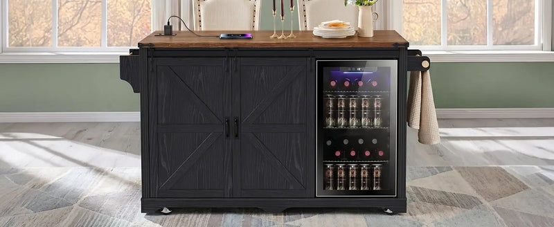K&K 72" Farmhouse Kitchen Island with Fridge Storage Space & Power Outlet by HouseOfZazla