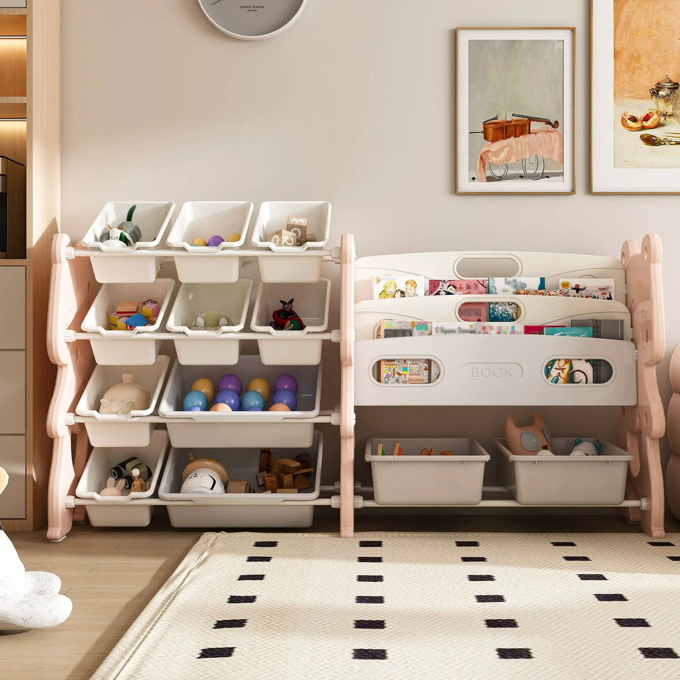 Kids Toy Storage Organizer With 2 Tier Bookshelf, Toy Storage With 12 Bins by HouseOfZazla